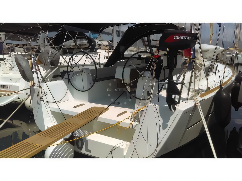 Exterior overview of Dufour 350 Grand Large sail boat for charter from Kastela Gomilica Marina in the Sibenik sailing area Croatia