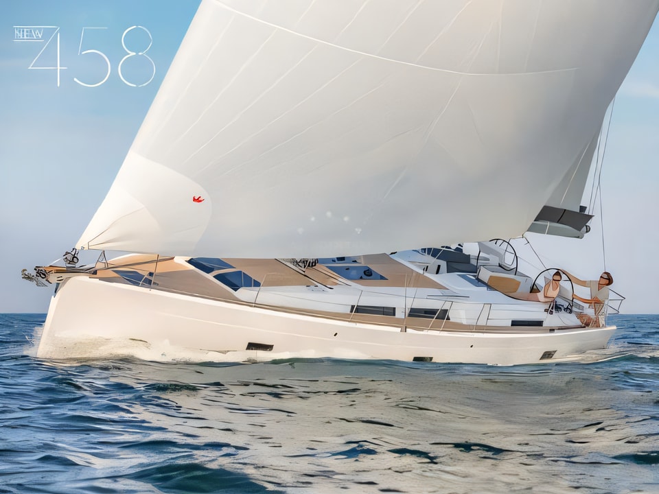 Exterior overview of Hanse 458 sail boat for charter from Sibenik Marina Mandalina in the Sibenik sailing area Croatia