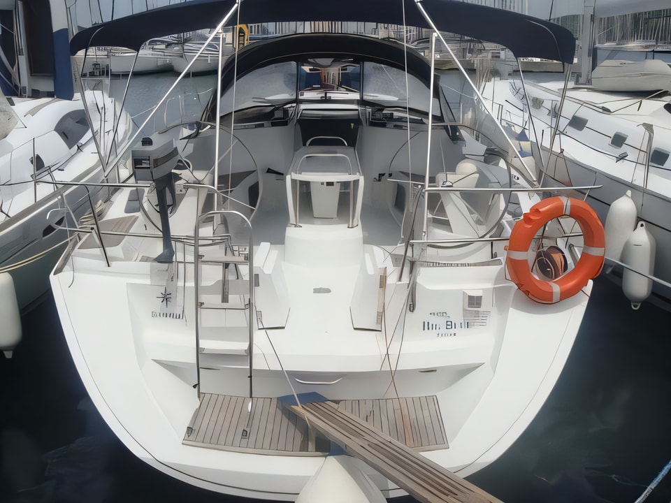 Exterior overview of Sun Odyssey 45 sail boat for charter from Sukosan Marina Dalmacija in the Kornati sailing area Croatia