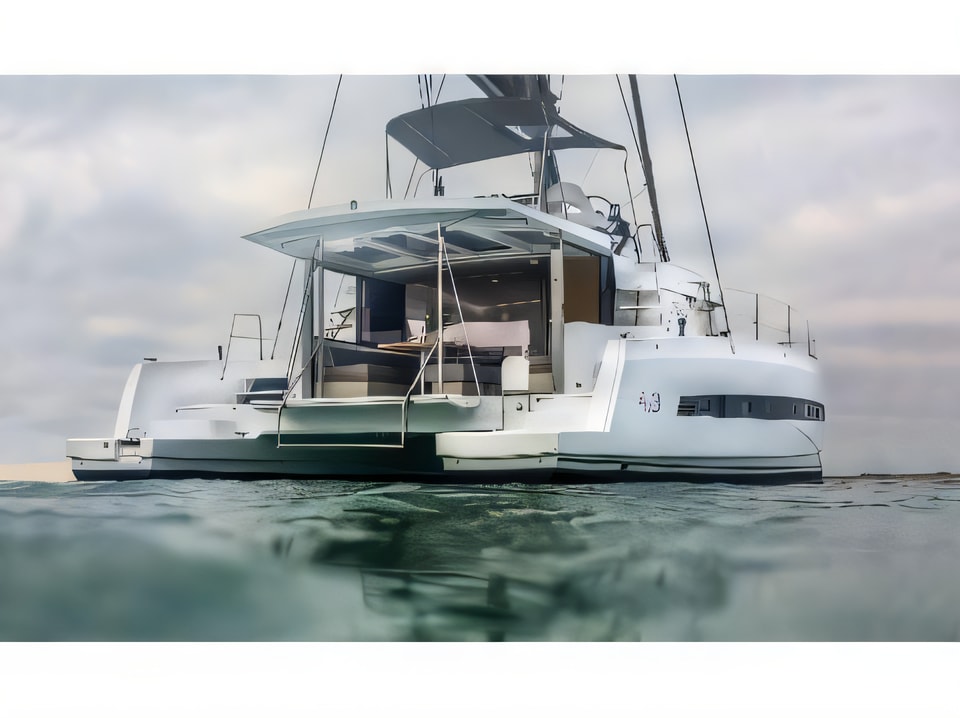 Exterior overview of Bali 4.3 catamaran for charter from Pula Tehnomont Marina Veruda in the Istria / Kvarner sailing area Croatia