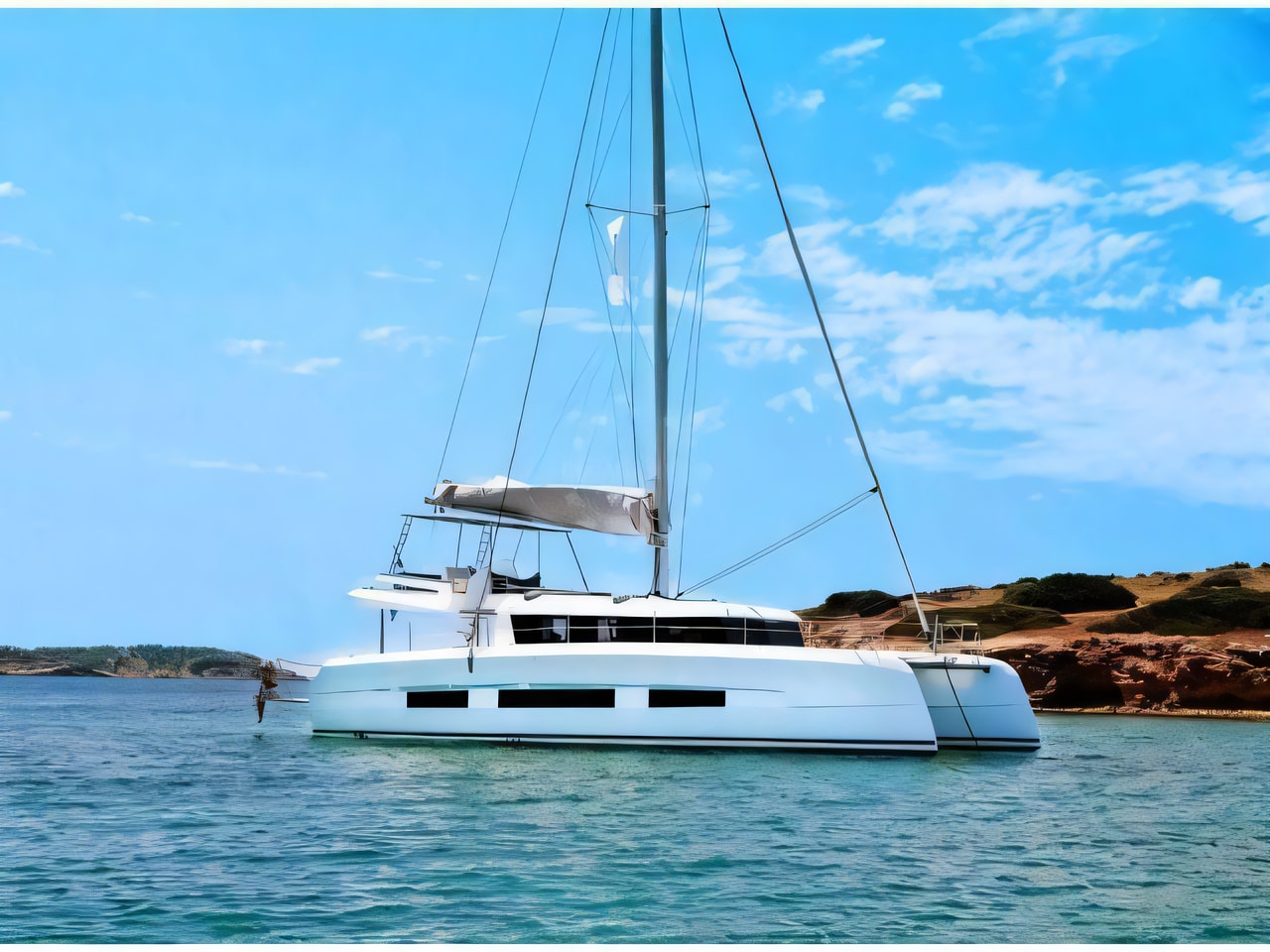 Exterior overview of Dufour Catamaran 48 catamaran for charter from Rogoznica Marina Frapa in the Split sailing area Croatia