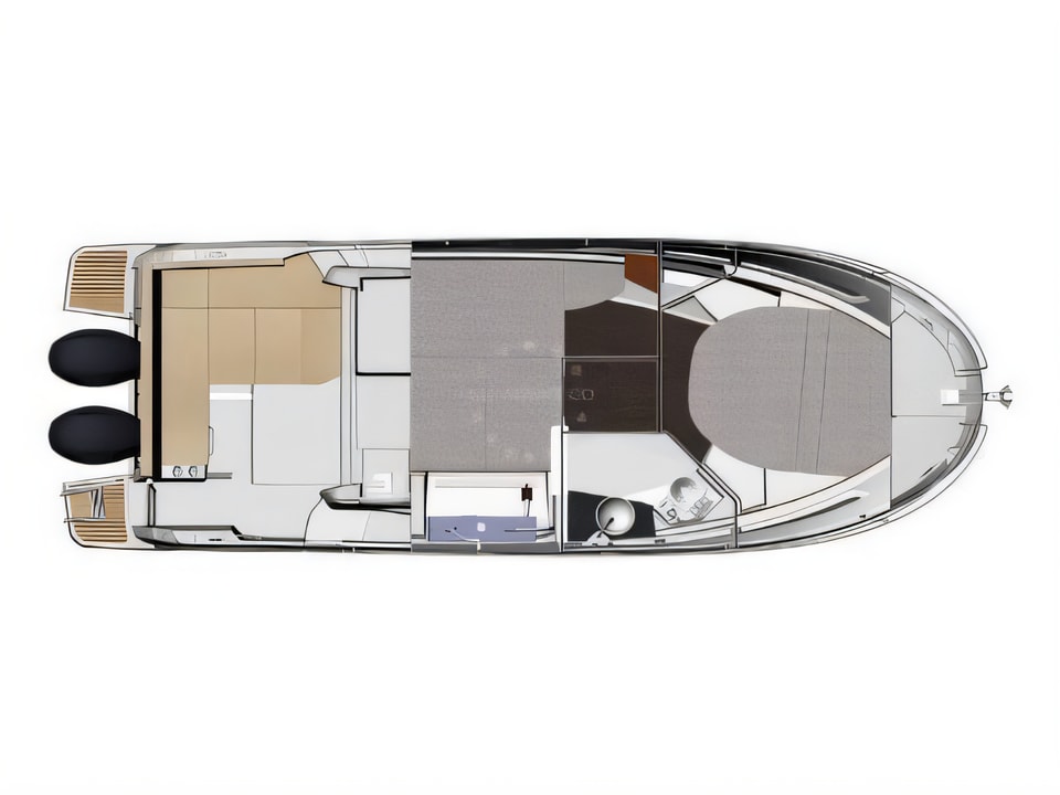 Layout of Jeanneau Merry Fisher 895 motor boat with 2 cabins Croatia yacht charter
