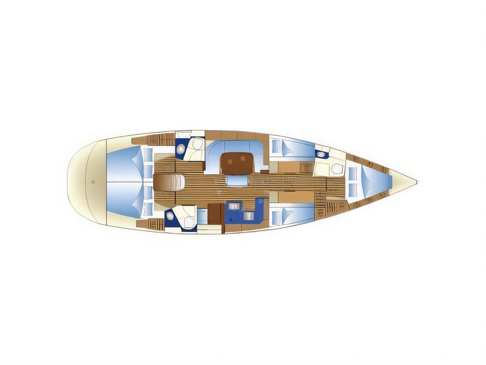 Layout of BAVARIA 49 BT sail boat with 5 cabins Croatia yacht charter