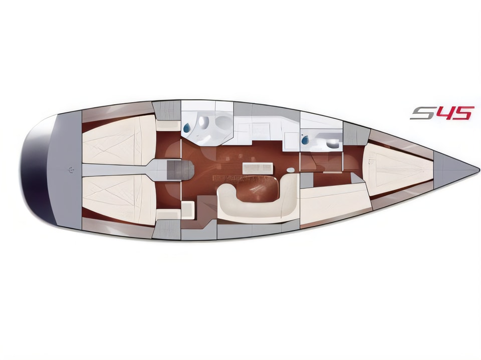 Layout of Salona 45 sail boat with 4 cabins Croatia yacht charter