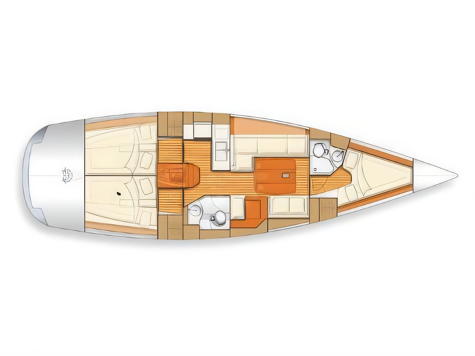 Layout of Salona 42 sail boat with 3 cabins Croatia yacht charter