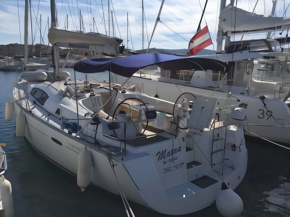 Exterior overview of Beneteau Oceanis 43 sail boat for charter from Murter Marina Betina in the Sibenik sailing area Croatia