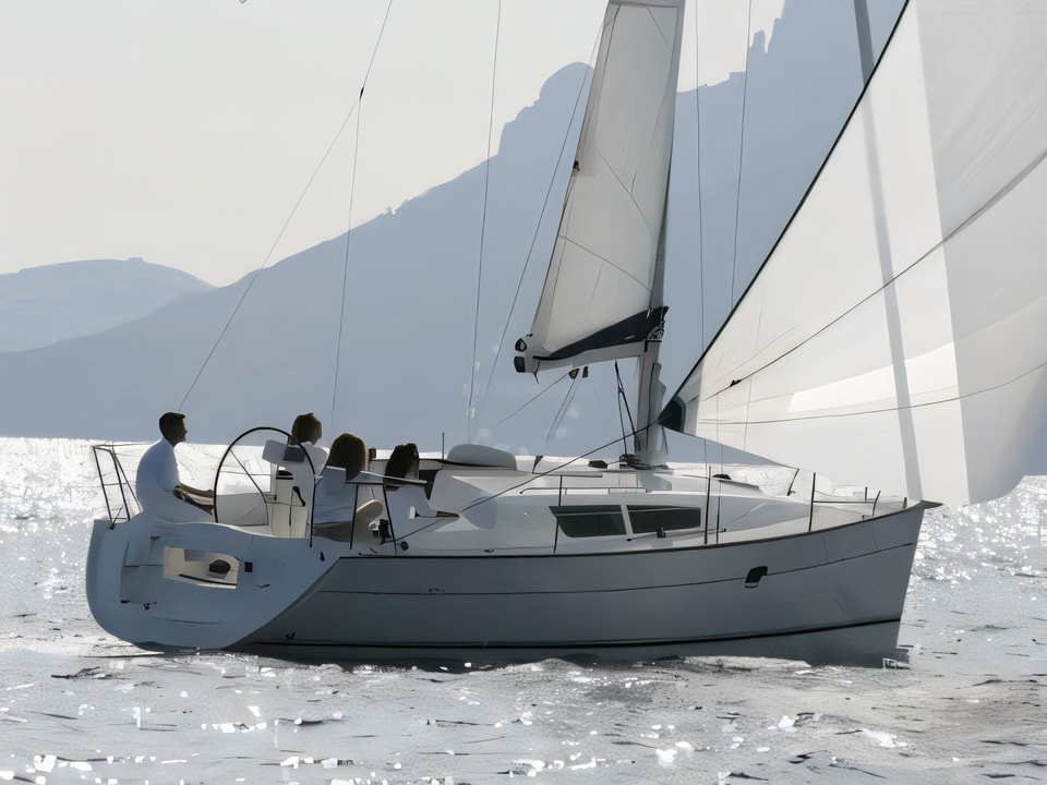 Exterior overview of Sun Odyssey 32i sail boat for charter from Vodice ACI Marina in the Sibenik sailing area Croatia