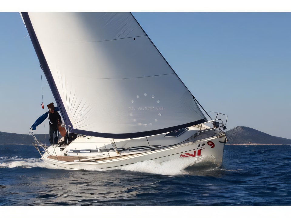 Exterior overview of Elan 431 sail boat for charter from Vodice ACI Marina in the Sibenik sailing area Croatia