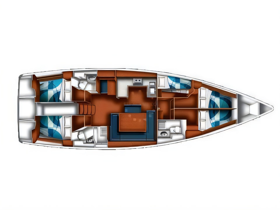 Layout of BAVARIA C 50 BT sail boat with 5 cabins Croatia yacht charter