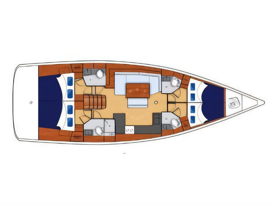 Layout of Moorings 48.4 sail boat with 4 cabins Croatia yacht charter