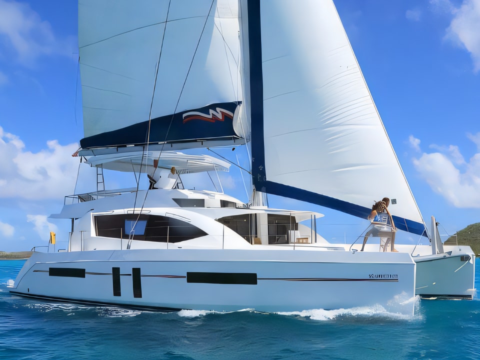 Exterior overview of Moorings 5800 catamaran for charter from Agana Marina in the Split sailing area Croatia