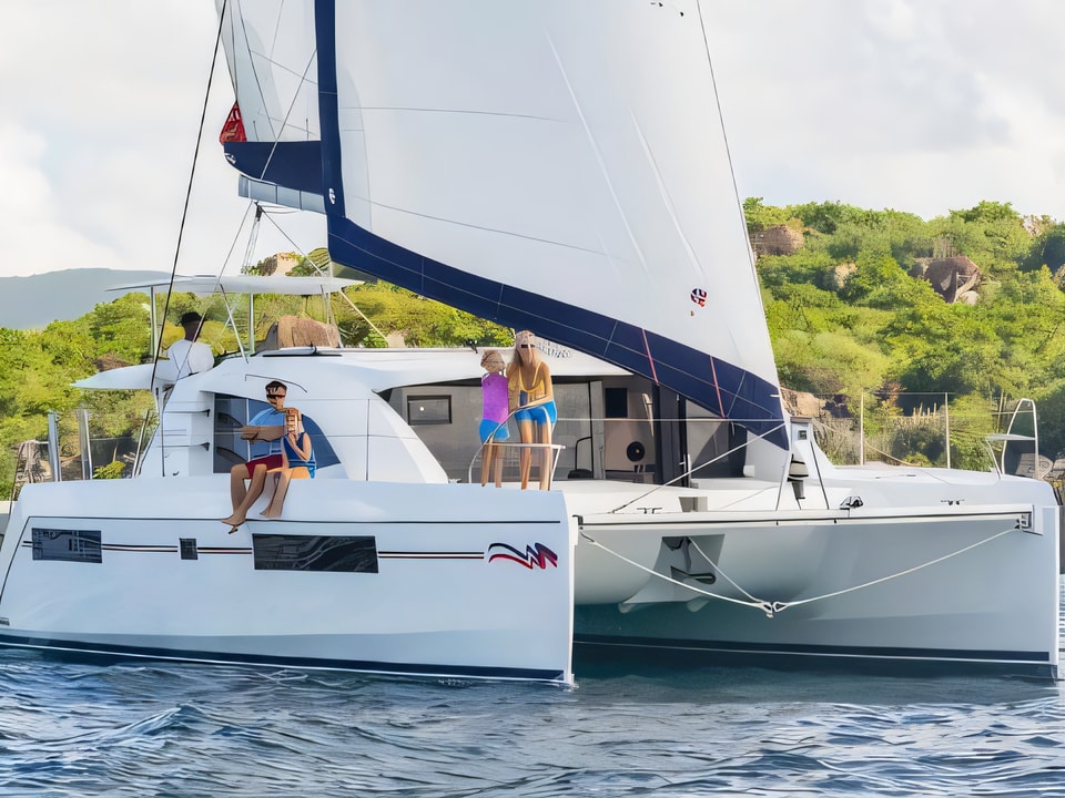 Exterior overview of Moorings 4000 catamaran for charter from Agana Marina in the Split sailing area Croatia