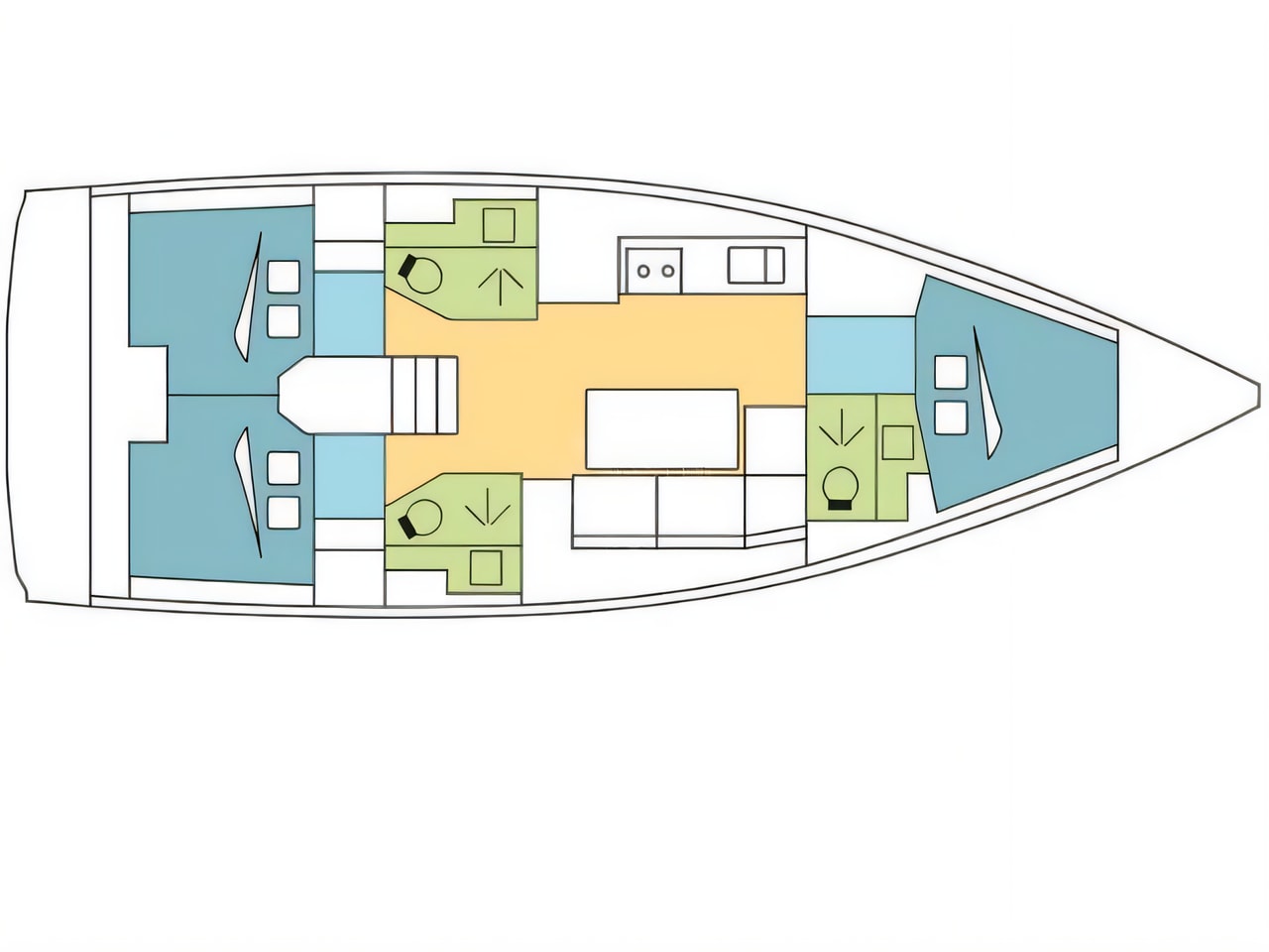 Interior of Dufour 390 Grand Large sail boat with 3 cabins Croatia yacht charter