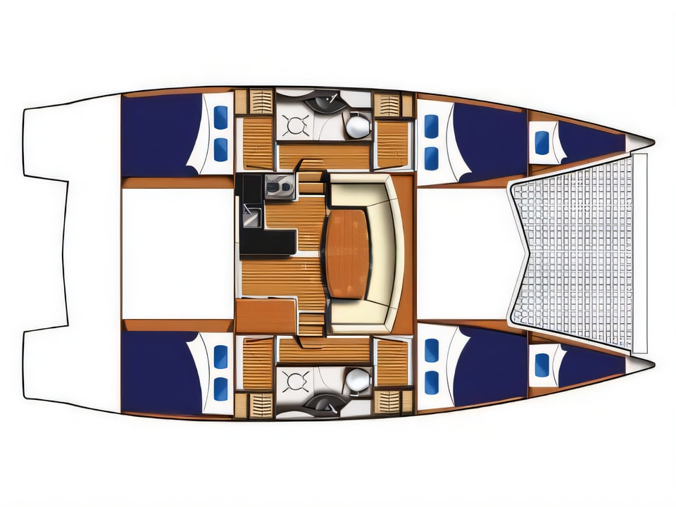 Layout of Moorings 3900 catamaran with 4 cabins Croatia yacht charter