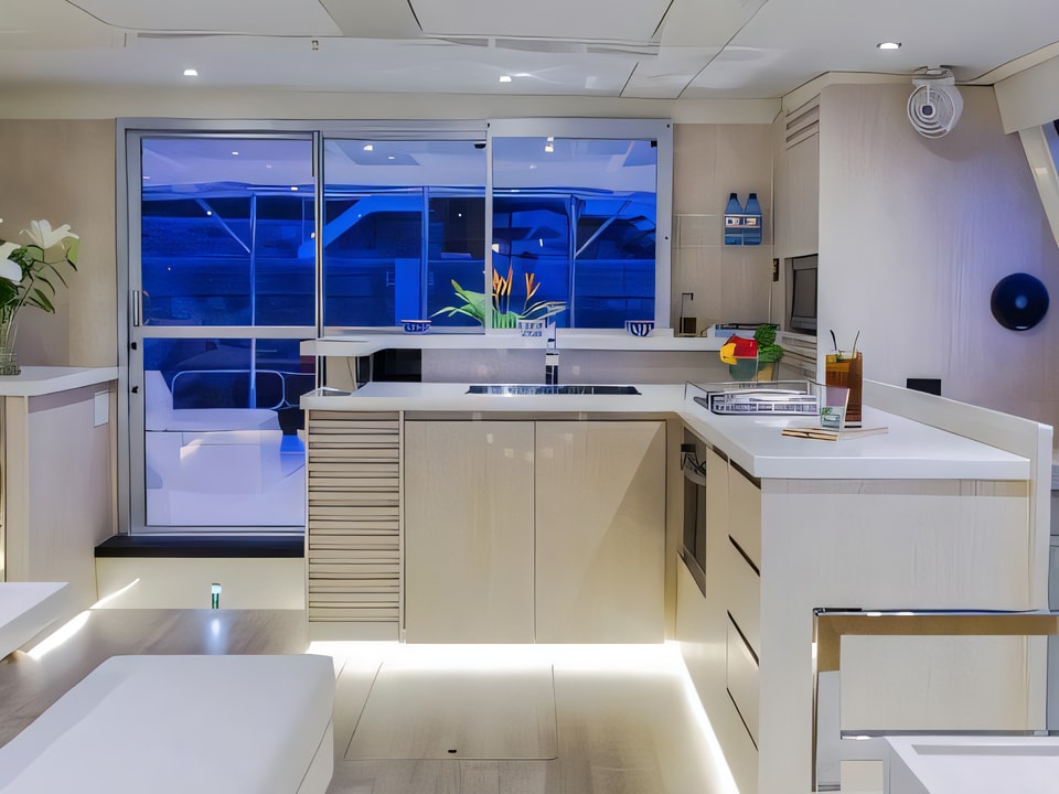 Interior of Moorings 514 PC power catamaran with 5 cabins Croatia yacht charter