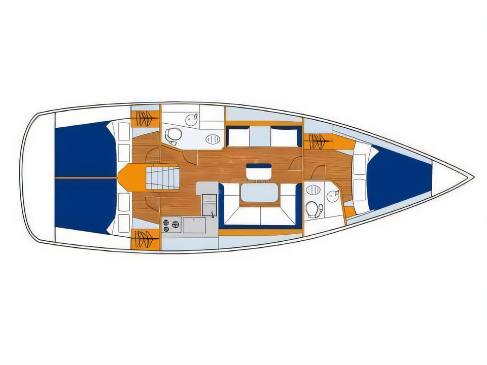 Layout of Sunsail 41 sail boat with 3 cabins Croatia yacht charter