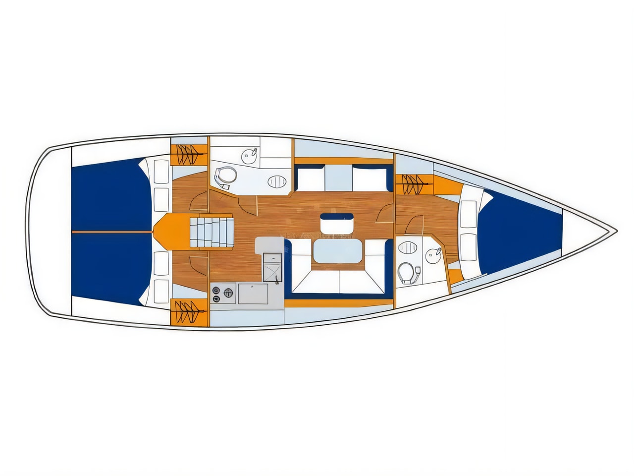 Interior of Sunsail 41.1 sail boat with 3 cabins Croatia yacht charter