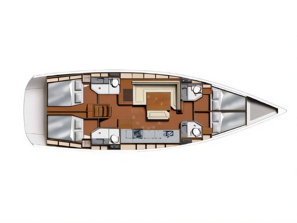 Layout of Sunsail 51 sail boat with 4 cabins Croatia yacht charter