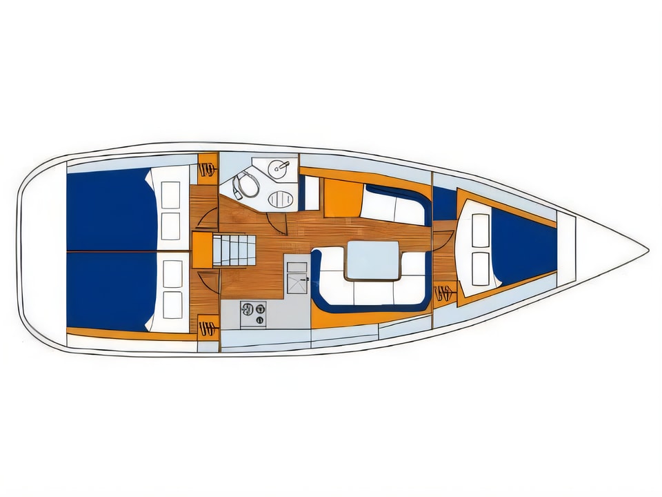 Layout of Sunsail 36i sail boat with 3 cabins Croatia yacht charter