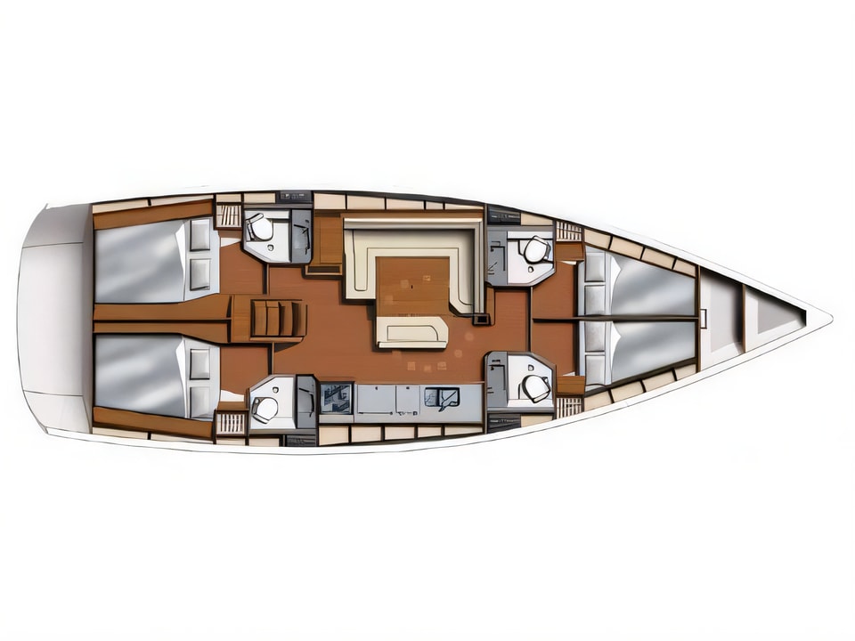 Layout of Sunsail 47 sail boat with 4 cabins Croatia yacht charter