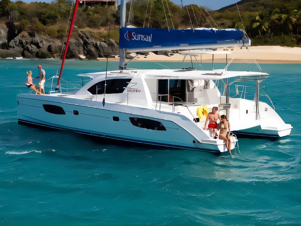 Exterior overview of Sunsail 444 catamaran for charter from Agana Marina in the Split sailing area Croatia