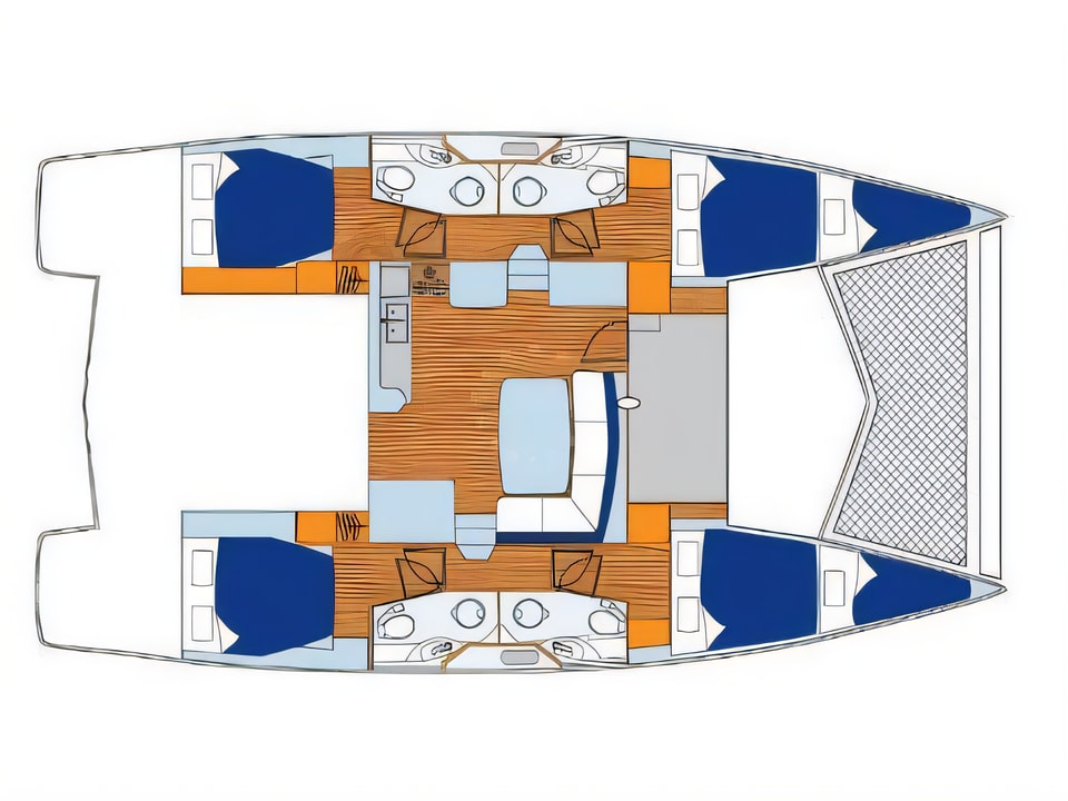 Layout of Sunsail 444 catamaran with 4 cabins Croatia yacht charter