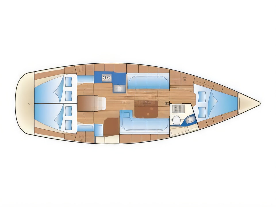 Layout of Bavaria 38 Cruiser sail boat with 3 cabins Croatia yacht charter