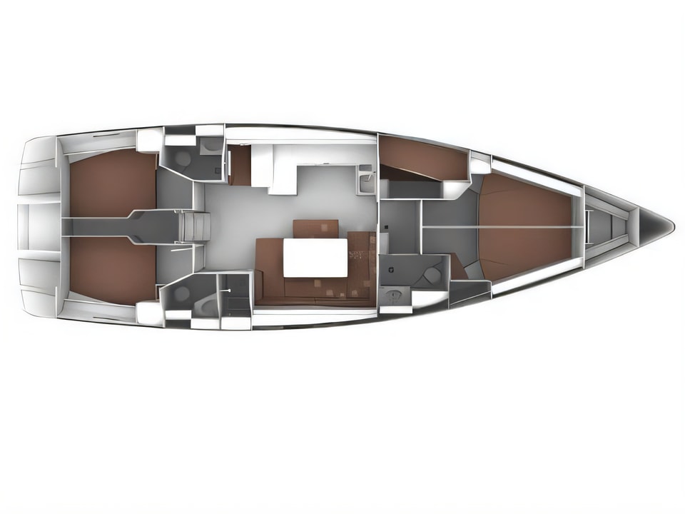 Layout of Bavaria Cruiser 51 sail boat with 5 cabins Croatia yacht charter