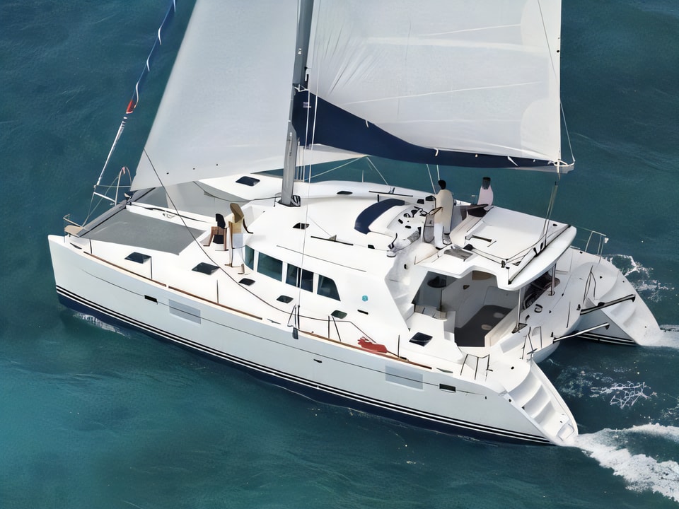 Exterior overview of Lagoon 440 catamaran for charter from Sibenik Marina Mandalina in the Sibenik sailing area Croatia