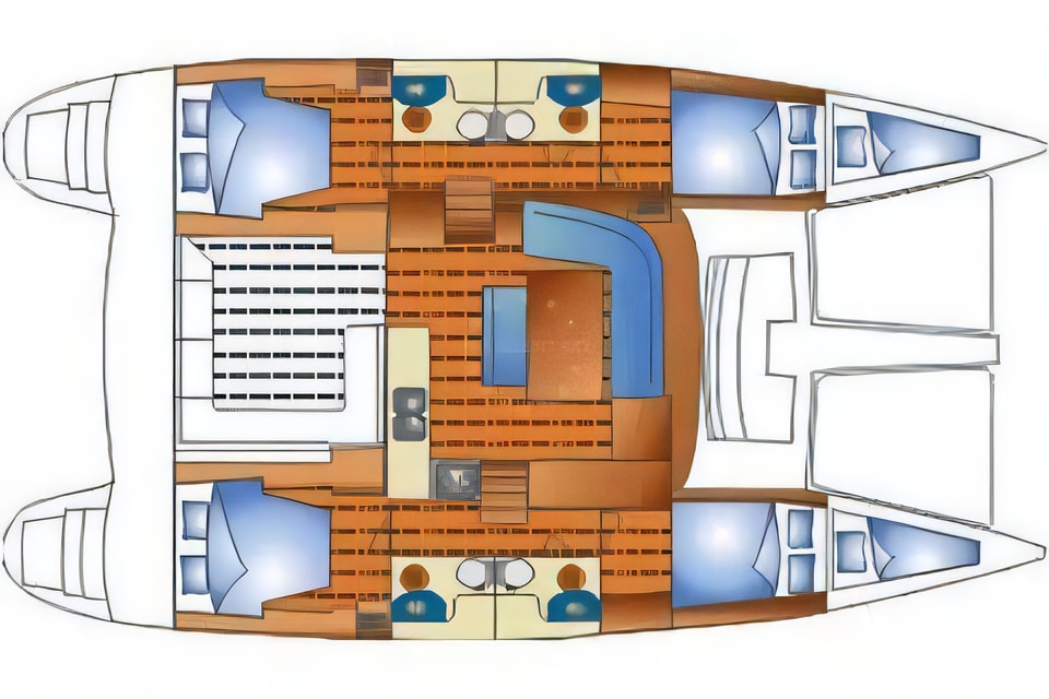Layout of Lagoon 440 catamaran with 6 cabins Croatia yacht charter