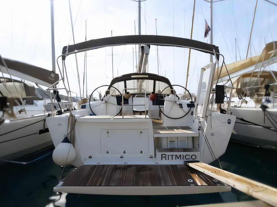 Exterior overview of Dufour 460 Grand Large sail boat for charter from Rogoznica Marina Frapa in the Sibenik sailing area Croatia