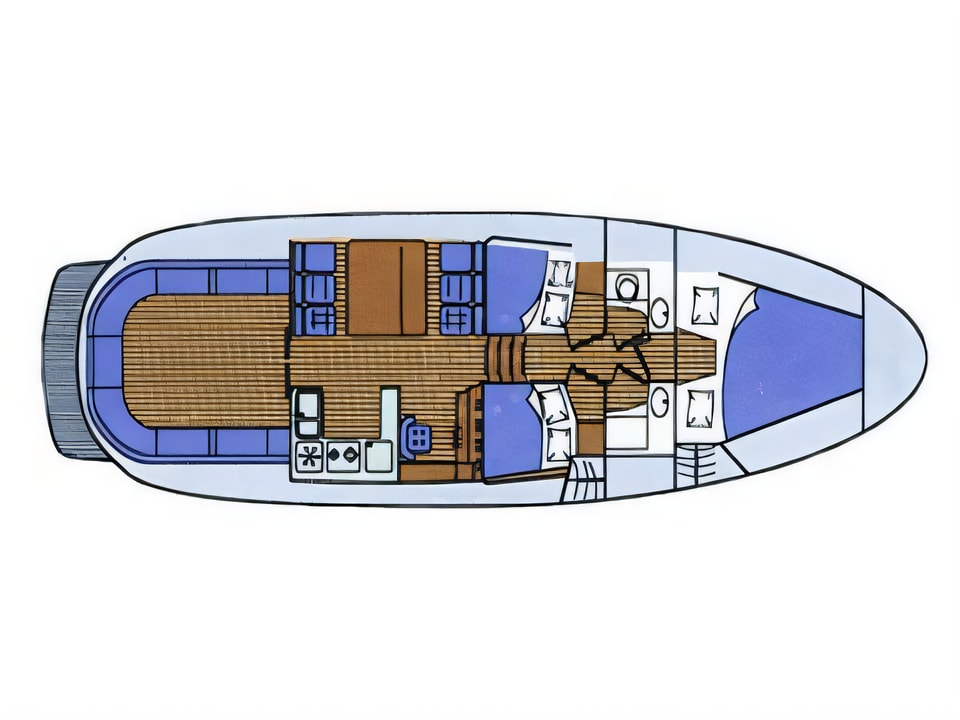 Layout of Adria 1002 motor boat with 3 cabins Croatia yacht charter