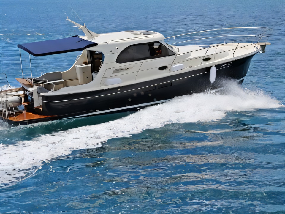 Exterior overview of ADRIANA 36 BT motor boat for charter from Sukosan Marina Dalmacija in the Zadar sailing area Croatia
