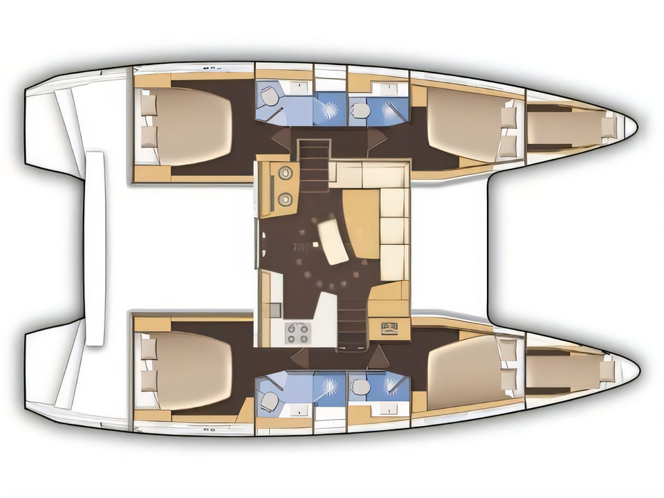Layout of Lagoon 42 catamaran with 6 cabins Croatia yacht charter