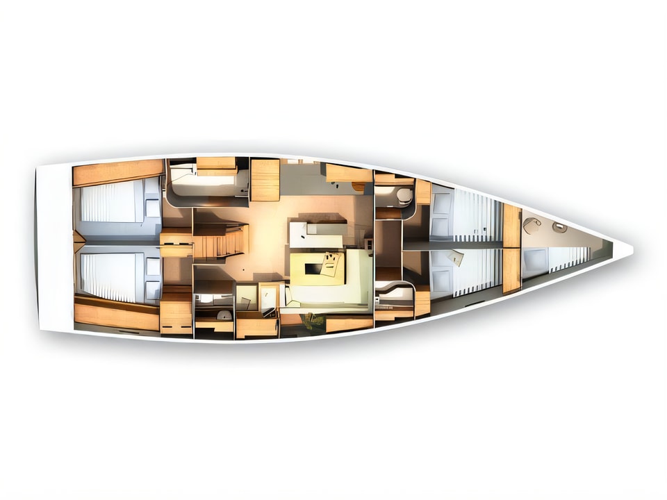 Layout of Hanse 505 sail boat with 6 cabins Croatia yacht charter