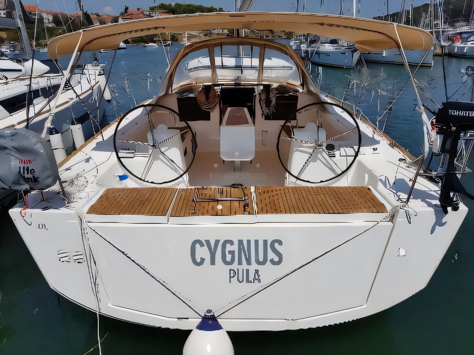 Exterior overview of Dufour 460 Grand Large sail boat for charter from Pula Tehnomont Marina Veruda in the Istria / Kvarner sailing area Croatia