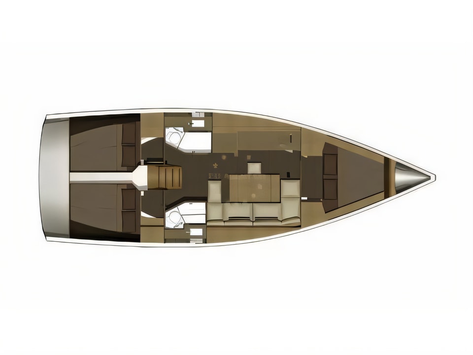 Layout of Dufour 382 Grand Large sail boat with 3 cabins Croatia yacht charter