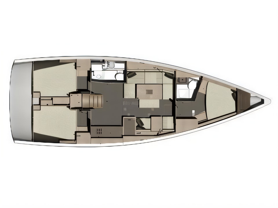 Layout of Dufour 412 Grand Large sail boat with 3 cabins Croatia yacht charter