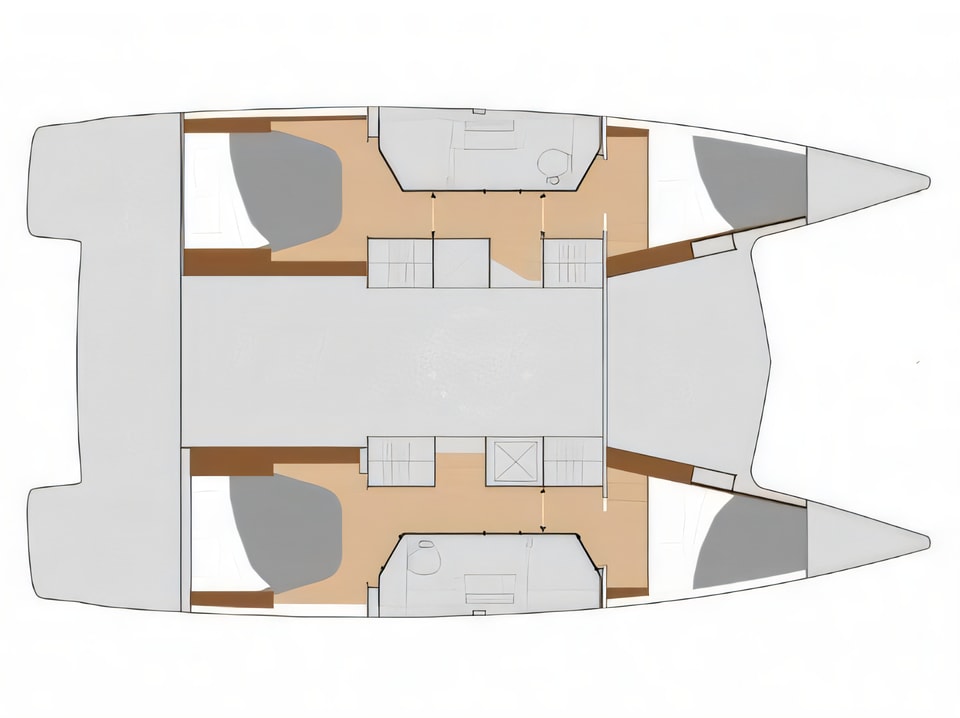 Layout of Lucia 40 (4cab. / 2hds) catamaran with 4 cabins Croatia yacht charter
