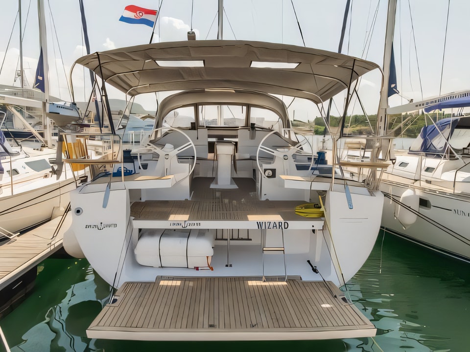 Exterior overview of Elan 50 Impression sail boat for charter from Sibenik Marina Mandalina in the Sibenik sailing area Croatia