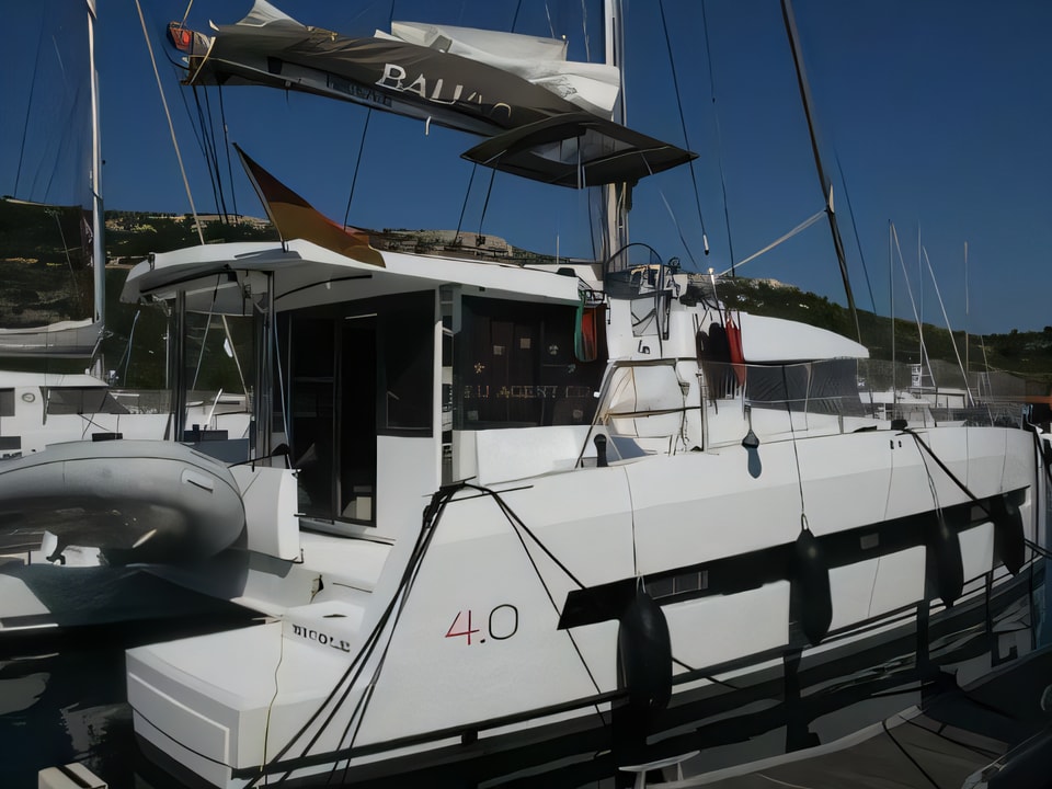 Exterior overview of Bali 4.0 catamaran for charter from Primosten Marina Kremik in the Sibenik sailing area Croatia