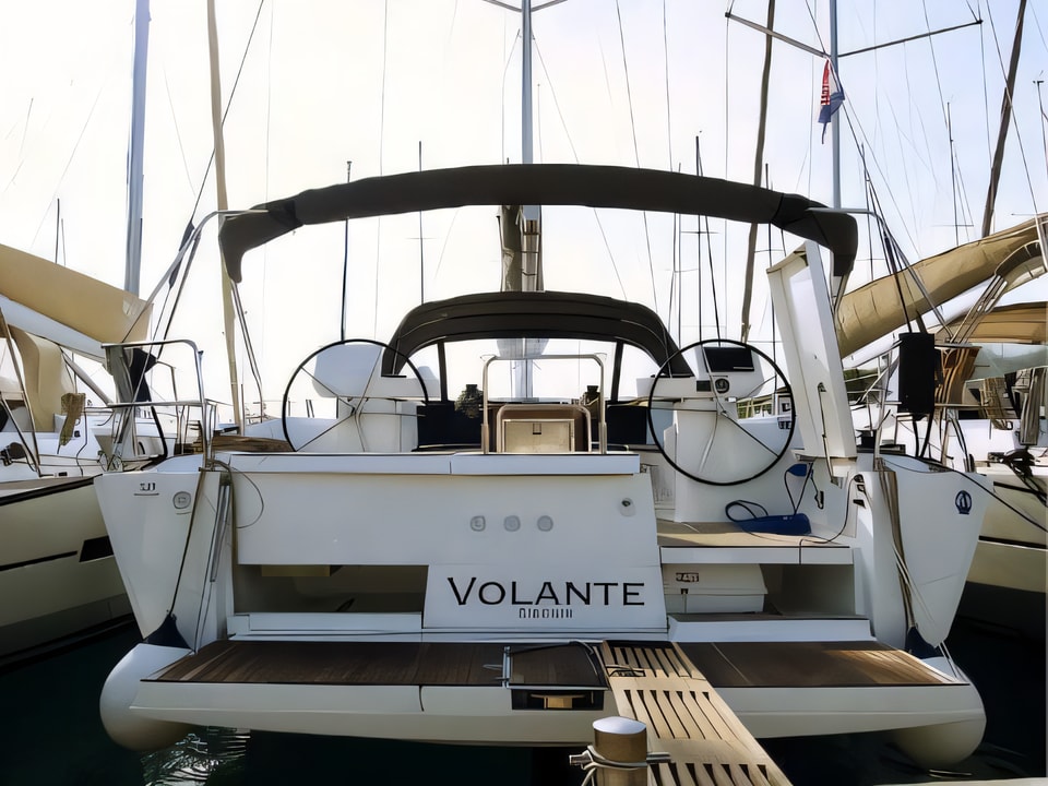 Exterior overview of Dufour 520 Grand Large sail boat for charter from Rogoznica Marina Frapa in the Sibenik sailing area Croatia