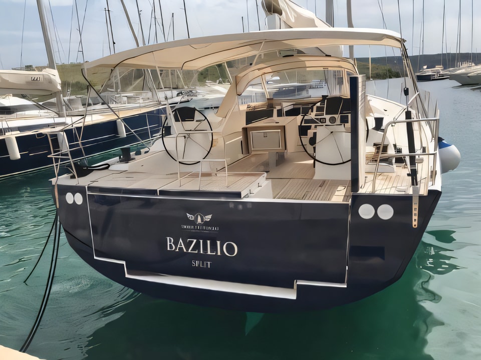 Exterior overview of Dufour 56 Exclusive sail boat for charter from Primosten Marina Kremik in the Sibenik sailing area Croatia