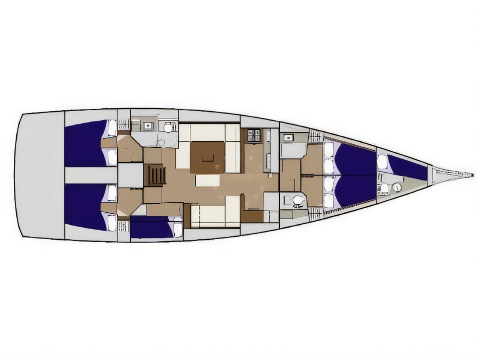 Layout of Dufour 56 Exclusive sail boat with 6 cabins Croatia yacht charter