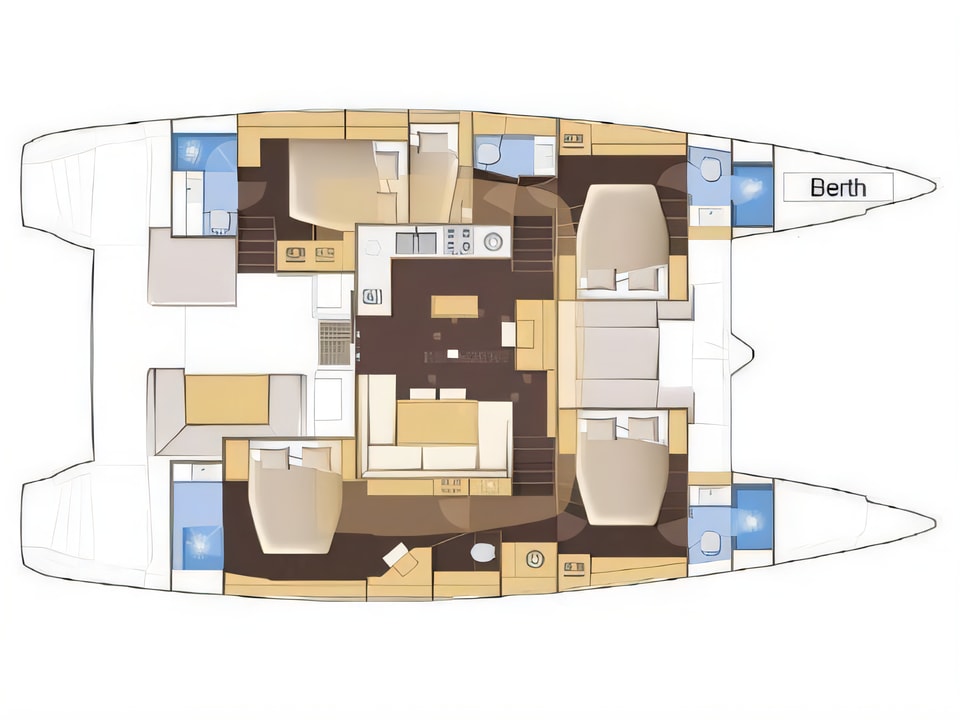 Layout of Lagoon 520 catamaran with 5 cabins Croatia yacht charter