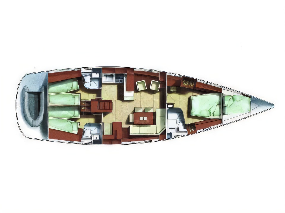 Layout of Hanse 531 sail boat with 3 cabins Croatia yacht charter