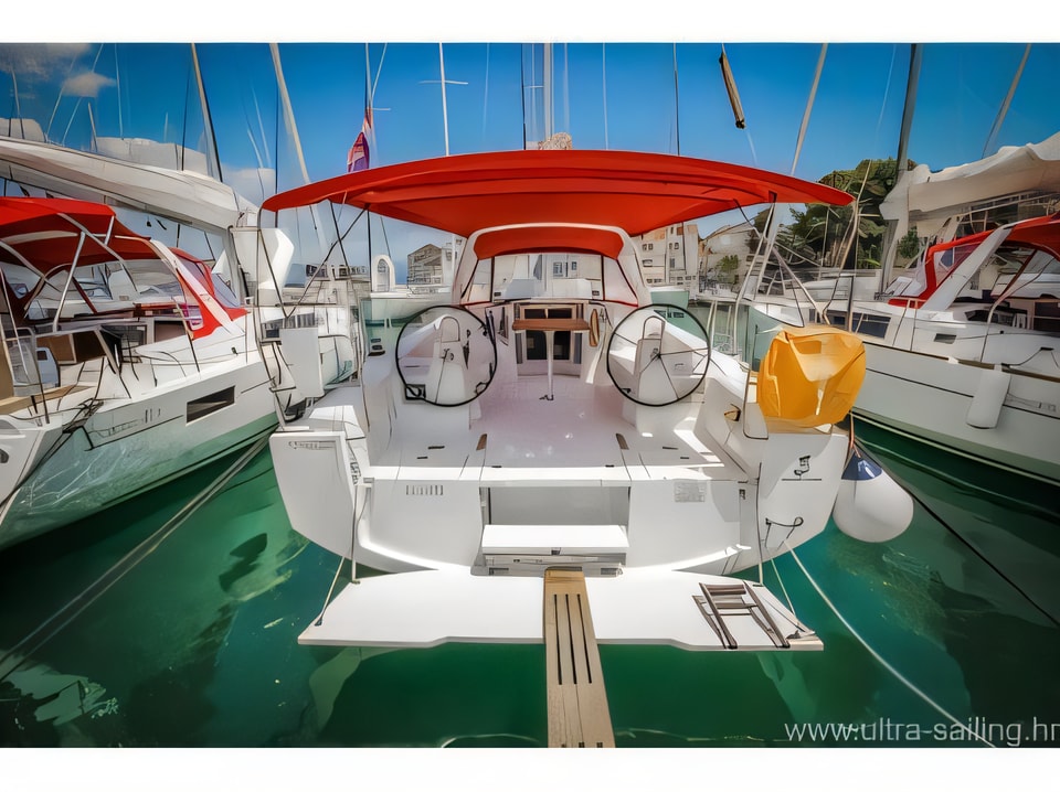 Exterior overview of Oceanis 38 sail boat for charter from Pomer ACI Marina in the Istria / Kvarner sailing area Croatia