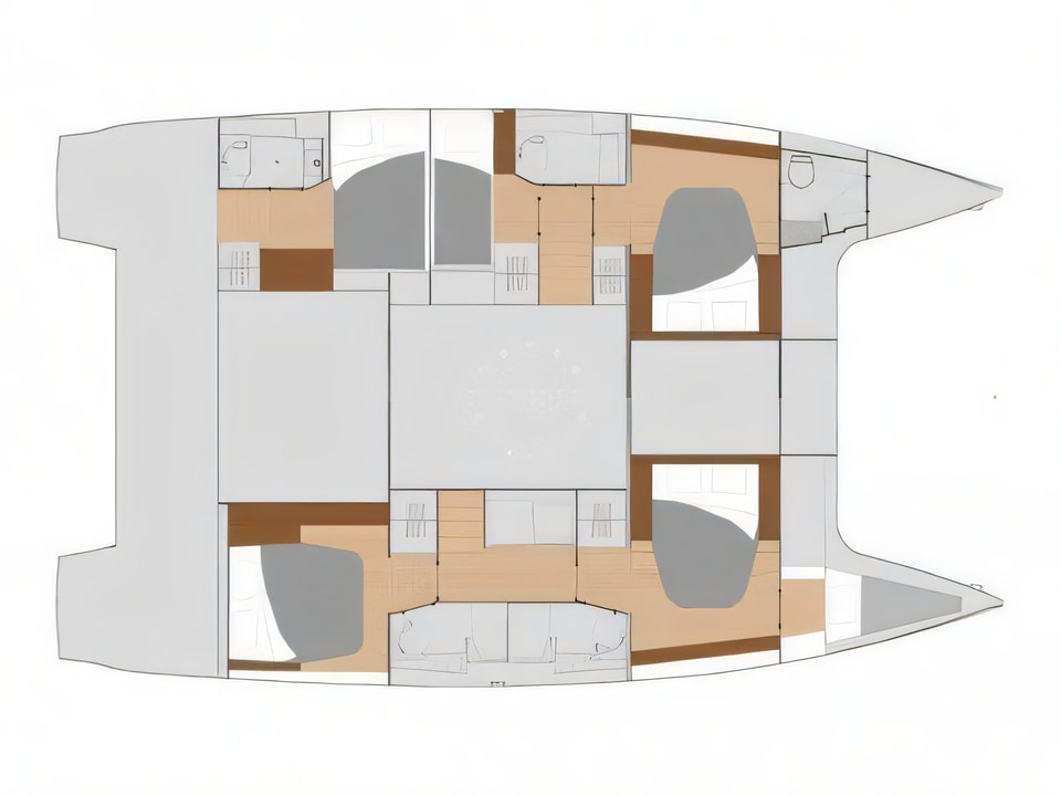 Layout of Fountaine Pajot Saona 47 catamaran with 6 cabins Croatia yacht charter