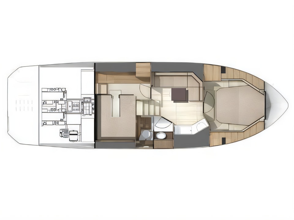 Layout of Cranchi Z35 motor boat with 2 cabins Croatia yacht charter