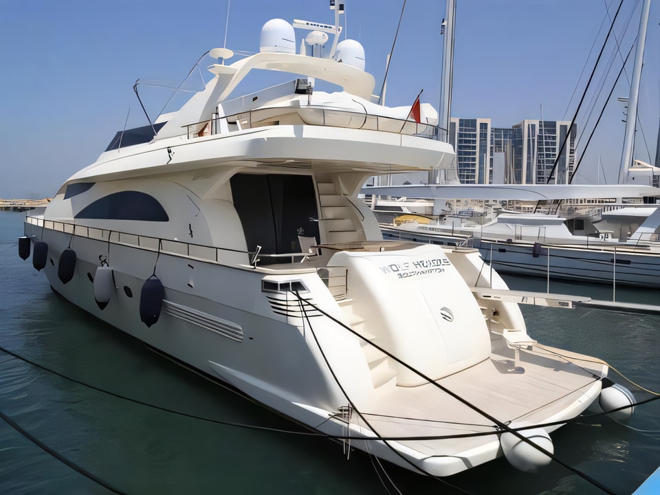 Exterior overview of Amer 86 motoryacht for charter from Seget Donji Marina Baotic in the Split sailing area Croatia